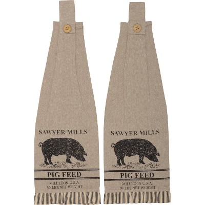 Sawyer Mill Charcoal Pig Button Loop Tea Towel Set of 2
