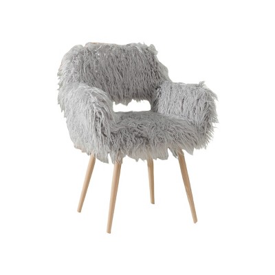 GlasFlength Accent Chairs Modern Faux Fur Upholstered Chair with Metal Legs Simple Design for Living Room Bedroom, Gray, 17.5"*18.5"*30.3"