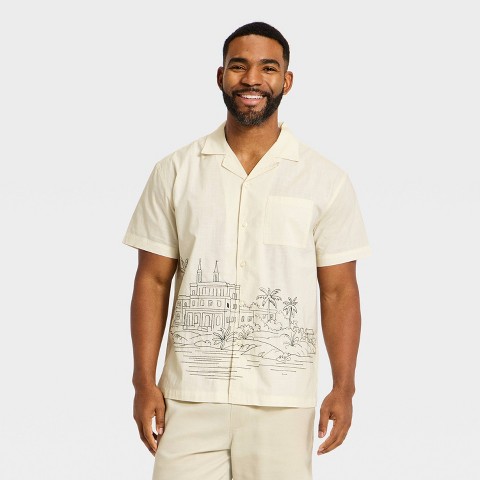Мужские рубашки Goodfellow & Co Men's Short Sleeve Vacay Embroidered Button-Down Shirt - Goodfellow & Co™ White L