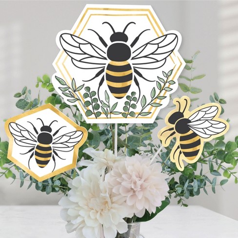 Big Dot of Happiness Little Bumblebee - Bee Baby Shower or Birthday Party  Centerpiece Sticks - Table Toppers - Set of 15