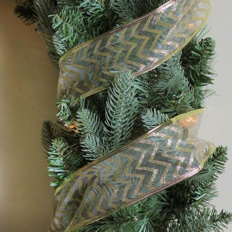 Northlight Sparkling Gold Chevron Wired Christmas Craft Ribbon 2.5" x 10 Yards, 3 of 4