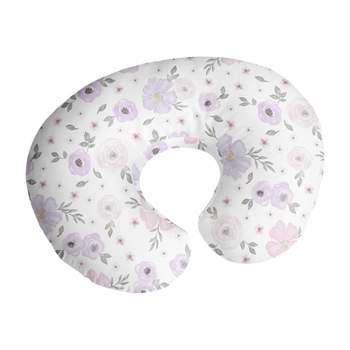 Sweet Jojo Designs Girl Support Nursing Pillow Cover (Pillow Not Included) Watercolor Floral Purple Grey and Pink