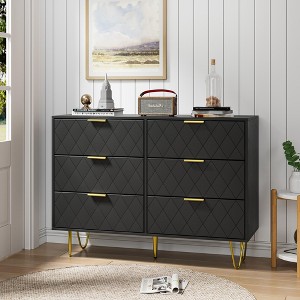 6 Drawers Fluted Dresser for Bedroom, Wooden Dresser TV Stand, Metal Modern Chest of Drawers Clothes Storage Organizer for Closet Living Room Hallway - 1 of 4