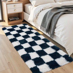 Fluffy Runner Rug Ultra-Soft Shaggy Carpet Runner with Non-Slip Backing, Modern Checkerboard Hallway Rug - 1 of 4