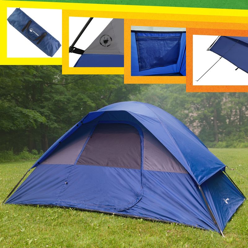 Wakeman Outdoors 5 Person Camping Dome Tent, Blue, 3 of 8