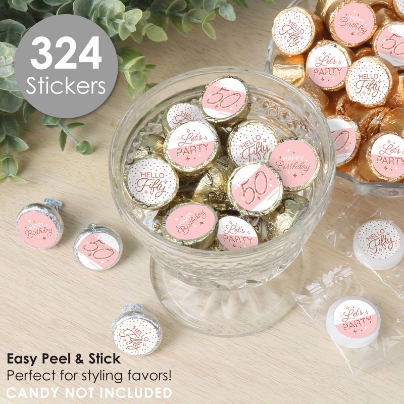 Big Dot of Happiness 50th Pink Rose Gold Birthday - Happy Birthday Party Small Round Candy Stickers - Party Favor Labels - 324 Count, 2 of 7