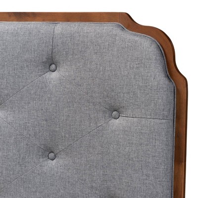Gray Tufted Upholstered Queen Headboard with Walnut Wood Frame