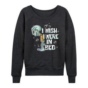 Women's - SpongeBob SquarePants - Squidward Bed Lightweight French Terry Wide Neck Long Sleeve Shirt - 1 of 4