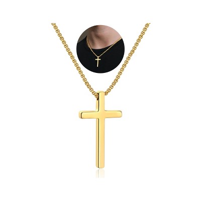 Turandoss Cross Necklace for Men Boys - Stainless Steel Pendant Chain Necklaces, Mens 16-30 Inches Chain Gold Cross Necklace Jewelry Gifts