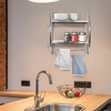 Juvale Wall Mounted 2 Tier Storage Organizer Shelf for Bathroom & Kitchen, Chrome Metal Shower Caddy with 2 Swing Towel Rack - 3 of 4