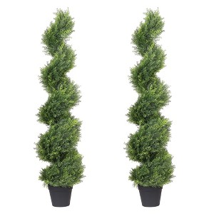 poetree 3-5ft Artificial Cedar Cypress Spiral Topiary Trees Outdoor Set of 2, Fake Plants for Garden Front Porch Indoor Decor - 1 of 4