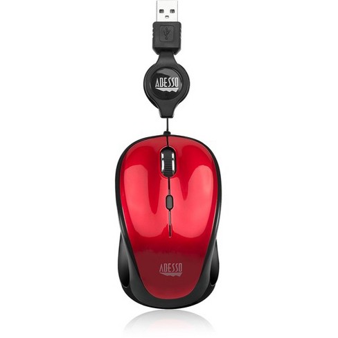 Adesso iMouse S8R - USB Illuminated Retractable Mini Mouse - Optical -  Cable - Red - USB 2.0 - 1600 dpi - Scroll Wheel - 3 Button(s) - Symmetrical