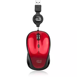 Adesso iMouse S8R - USB Illuminated Retractable Mini Mouse - Optical - Cable - Red - USB 2.0 - 1600 dpi - Scroll Wheel - 3 Button(s) - Symmetrical