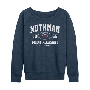 Women's - Instant Message - Mothman Collegiate Lightweight French Terry Wide Neck Long Sleeve Graphic Shirt - 1 of 4