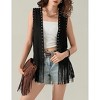 Women's 70s Hippie Fringe Vest Cardigan Rivets Sleeveless Jacket - 2 of 4