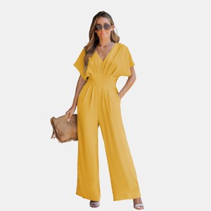 Women's Breezy Crinkled Chiffon Surplice Neckline Wide Leg Jumpsuit - Cupshe - 1 of 4