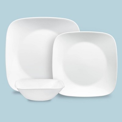 Pure White Square Glass Dinnerware Set for 4