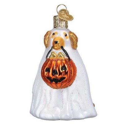 Halloween White and Orange Glass Dog Tree Topper
