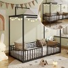 KTMBDW Twin/Full Size Montessori Floor Bed, Metal House Bed Frame for Kids, Montessori Floor Beds with Fence, Canopy Platform Bed - 4 of 4