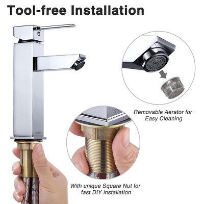 Chrome Single-Handle Square Bathroom Faucet with Brass Body
