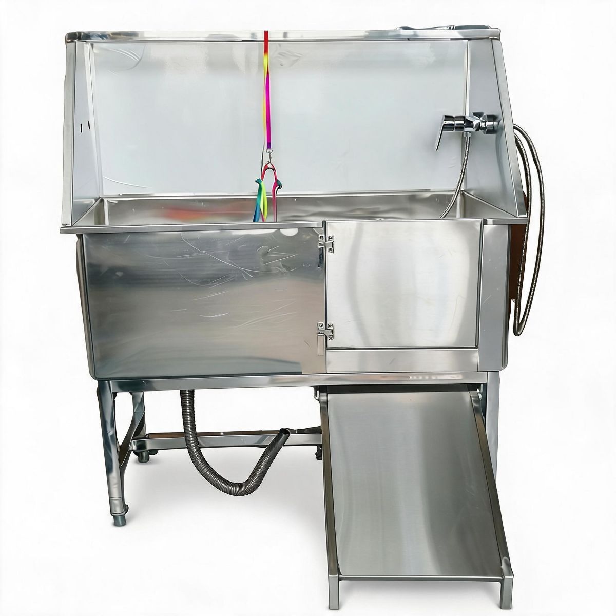 Garvee 50" Stainless Steel Dog Washing Station – Walk-In Dog Bath Tub with Ramp, Floor Grate & Faucet for Large, Medium & Small Dogs