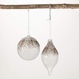 5.75"H and 4.5"H Sullivans Icy Golden Pine Ornament - Set of 2  Gold Christmas Ornaments - 1 of 2