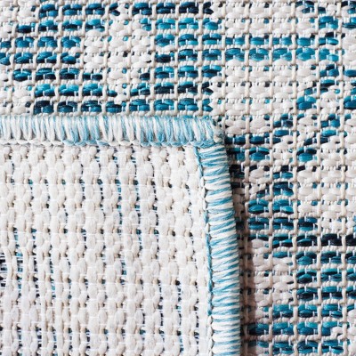 Blue and Beige Tufted Synthetic Runner Rug, 2' x 9'
