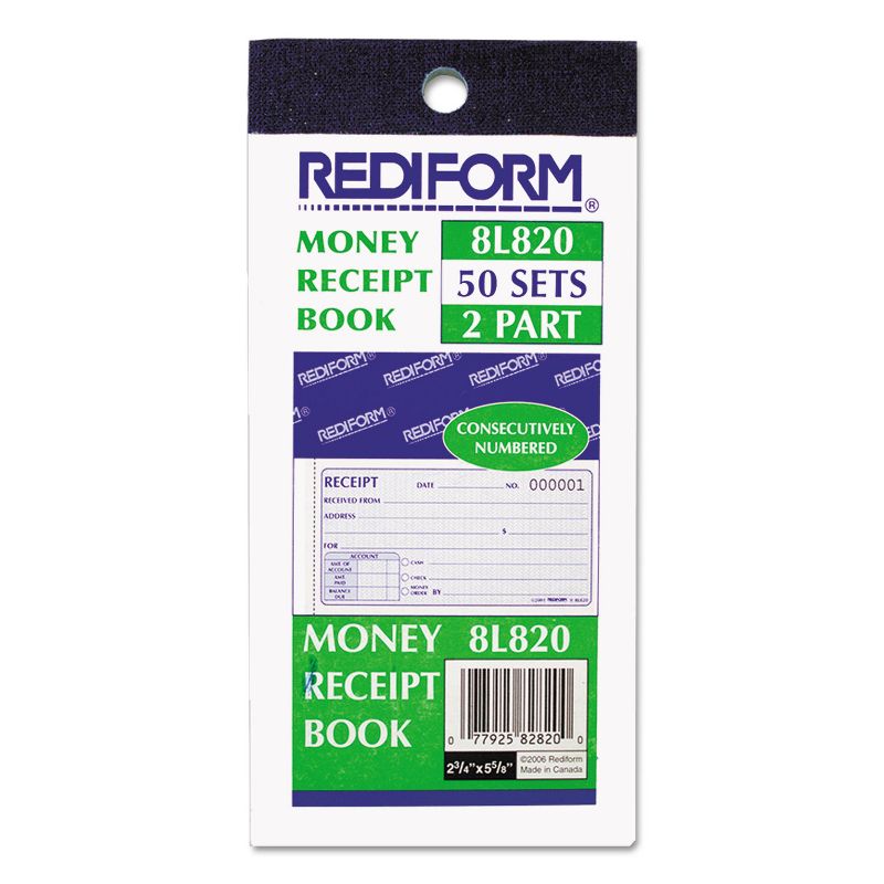 Rediform Small Money Receipt Book 5 x 2 3/4 Carbonless Duplicate 50 Sets/Book 8L820, 2 of 5
