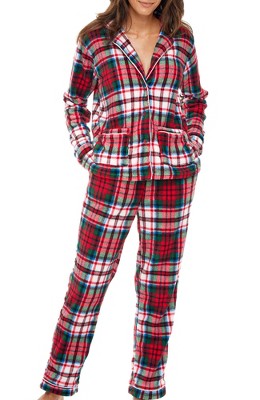 Cheibear Women's Soft Warm Fluffy Fleece Button Down Long Sleeve Sleepwear  With Pockets Pajama Set Red Large : Target