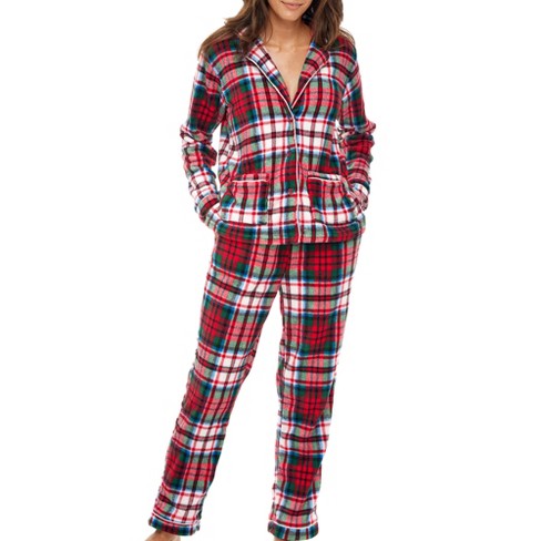 Adr Women's Plush Fleece Pajamas Set, Button Down Winter Pj Set Red  Christmas Plaid X Large : Target