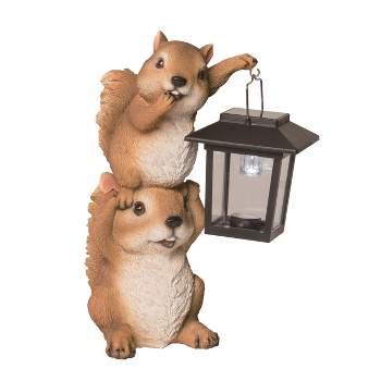 Transpac Resin 9.6" Brown Spring Solar Stacked Squirrels with Lantern Garden Decor