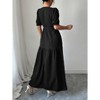 Coolmee Women's Puff Sleeve Dress Smocked Flowy V Neck Slit Pleated Maxi Dress - 4 of 4