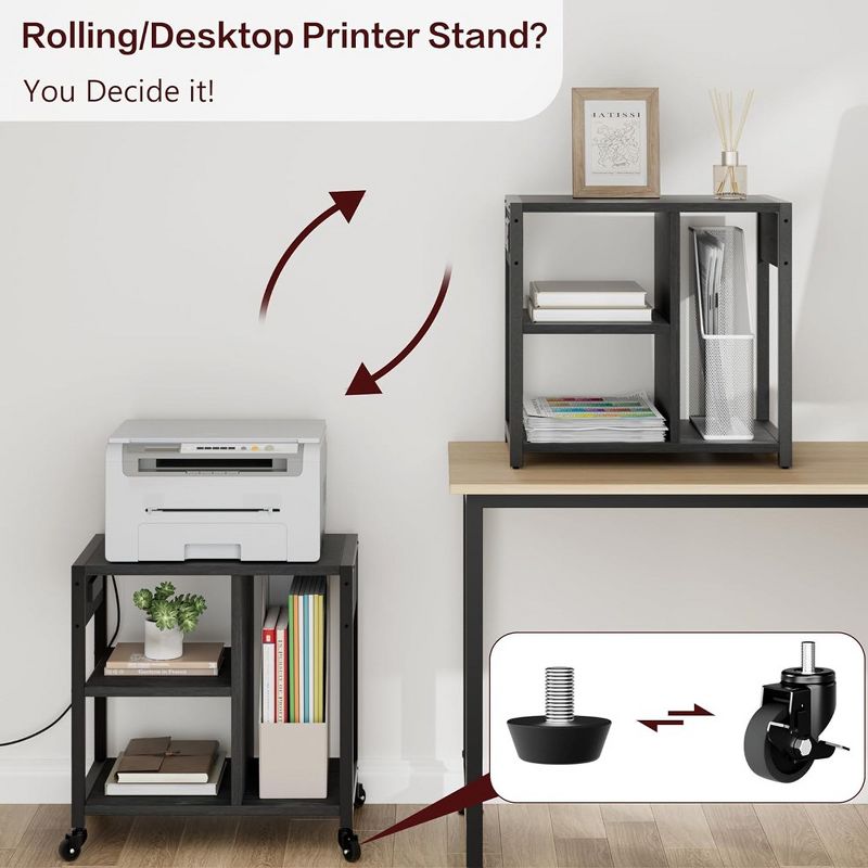 Printer Stand with Charging Station, Home Office Desktop Printer Stand with Storage, Under Desk Printer Table, 5 of 8