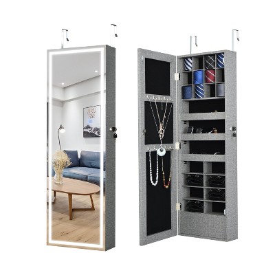 MOEPISY Fashion Simple Jewelry Storage Mirror Cabinet Can Be Hung On The Door Or Wall Grey