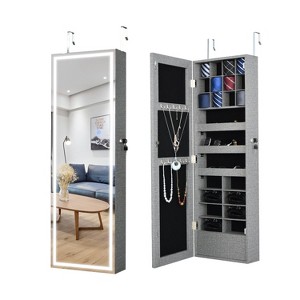 MOEPISY Fashion Simple Jewelry Storage Mirror Cabinet Can Be Hung On The Door Or Wall Grey - 1 of 4