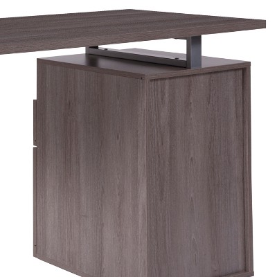 Light Ash Wood Computer Desk with Drawer and Silver Frame