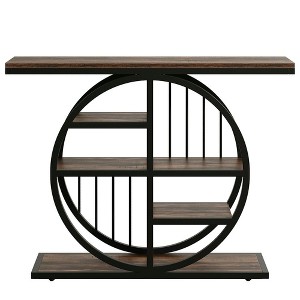 Resenkos Entryway Table, Console Sofa Table,39" Console Table, 5-Tier Entryway Table Sofa Table with Circle Base Brown - 1 of 2