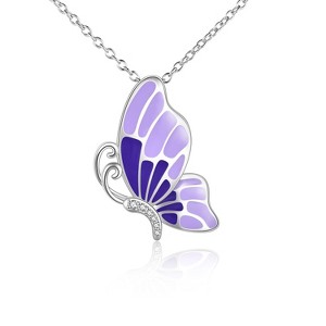 Sterling Silver and Purple Butterfly Necklace with Crystals - 1 of 4