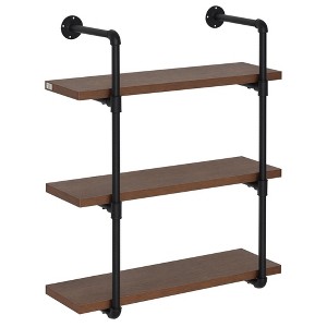 Industrial Pipe Shelves, Floating Wall Mounted Bookshelf, Metal Frame Display Rack for Living Room or Bedroom - 1 of 4