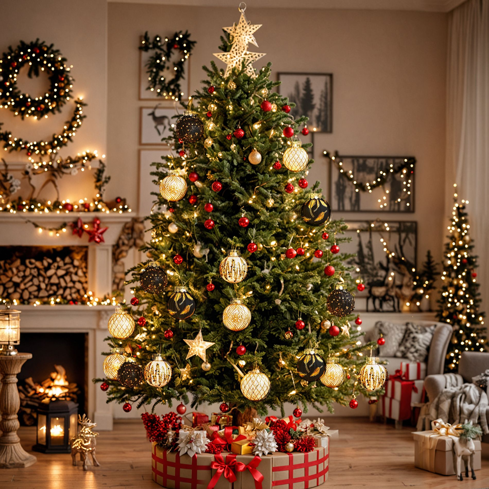 COZONY 25 Pcs Clear Shatterproof Christmas Ornament Balls, 2.4" PET Painted Xmas Tree Decorations for Holiday & Wedding Decor