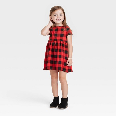 Toddler Girls' Short Sleeve Buffalo Check Dress - Cat & Jack™ Red
