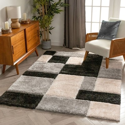 San Francisco Black Geometric 8' x 10' Shag Area Rug