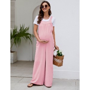 Coolmee Women Casual Maternity Square Neck Sleeveless Straps Wide Leg Long Jumpsuit With Pockets Beach Vacation Outfits - 1 of 4