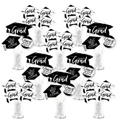 Big Dot of Happiness Black and White Grad - Best is Yet to Come - 2022 Grad Party Centerpiece Sticks - Showstopper Table Toppers - 35 Pieces