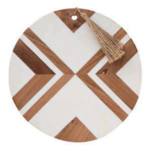 Round Large White Wood, Resin & Jute Cutting Board - 1 of 4