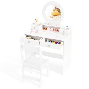 Tangkula Kids Vanity Set Desk & Chair Set w/ Mirror Open Shelf & 4 Storage Drawers - 1 of 4