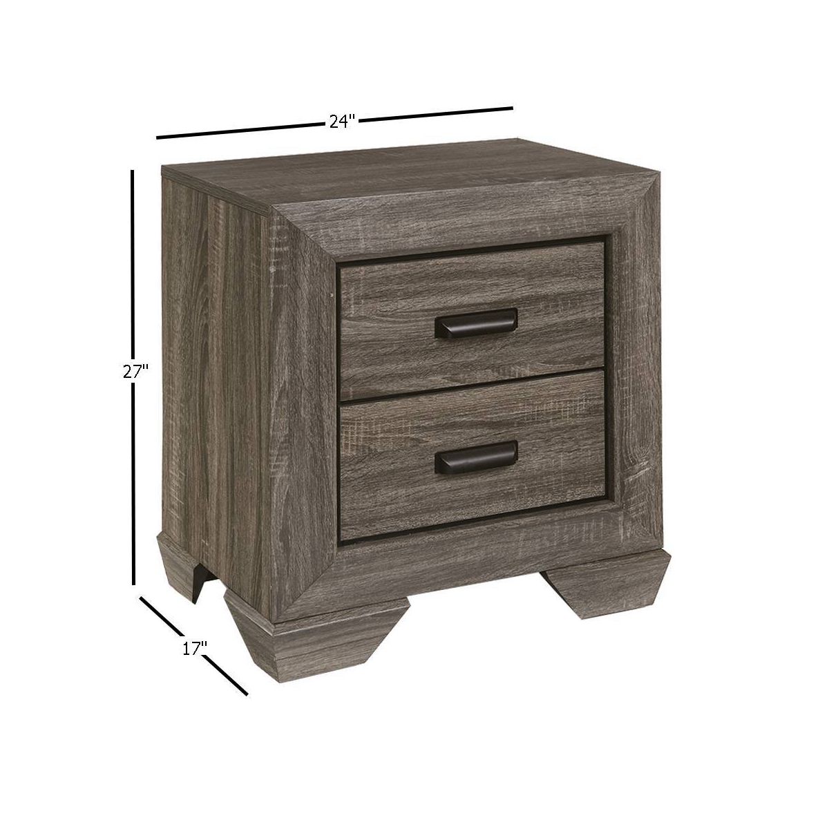 24" Lyndon Nightstand Weathered Gray Grain - Acme Furniture: English Dovetail, Metal Glides, PVC Edging - thumbnail 5