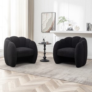 SEYNAR Modern Teddy Upholstered Accent Pumpkin Chair with Openwork Design Set of 2 - 1 of 4