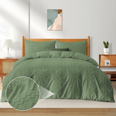 Peace Nest Soft Microfiber Clipped Duvet Cover Set, Green, Full/queen ...