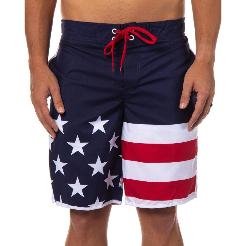 USA Men's Patriotic Red White Blue American Flag Swim Trunks Board Shorts, 1 of 7